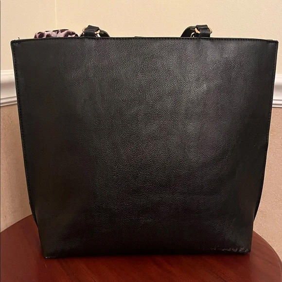 Betsey Johnson Black Tote Bag Leopard & Snake Print Stripe with Bow- EUC - Picture 4 of 16